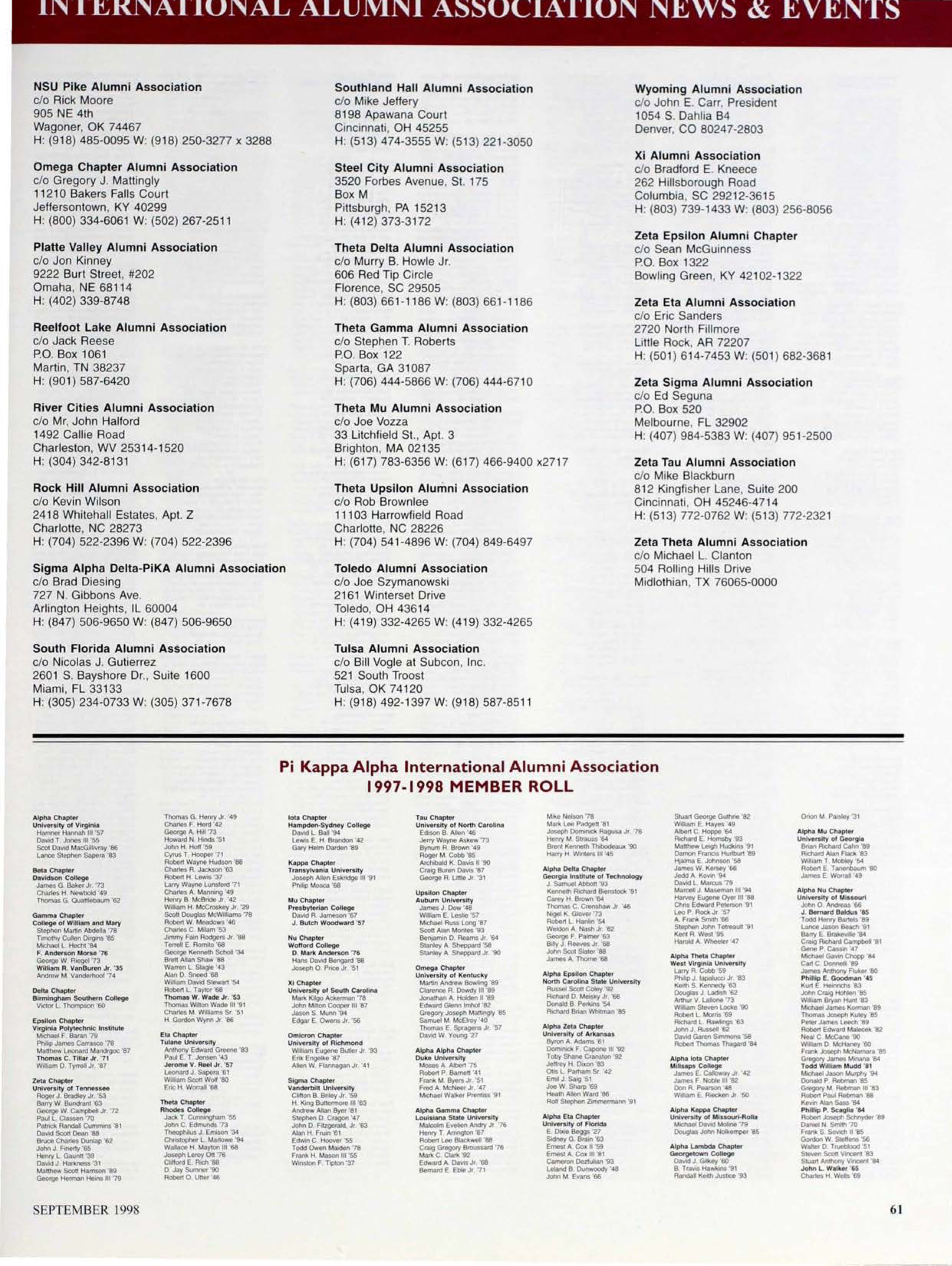 Pi Kappa Alpha International Alumni Association: 1997-1998 Member Roll